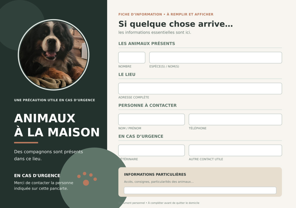 Pancarte gratuite "en cas d'urgence"